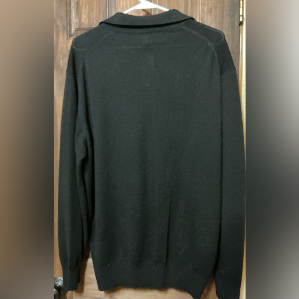 100% Italian Merino Wool long-sleeve polo sweater by Alfani Black Large - Picture 2 of 3